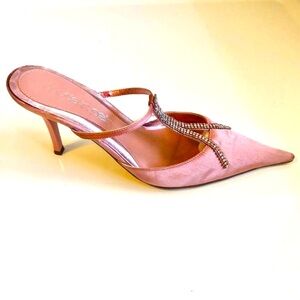 PELLE MODA Tea Rose Satin Jewel Strap Stiletto Mule Pointed-toe 7.5 MSRP $195